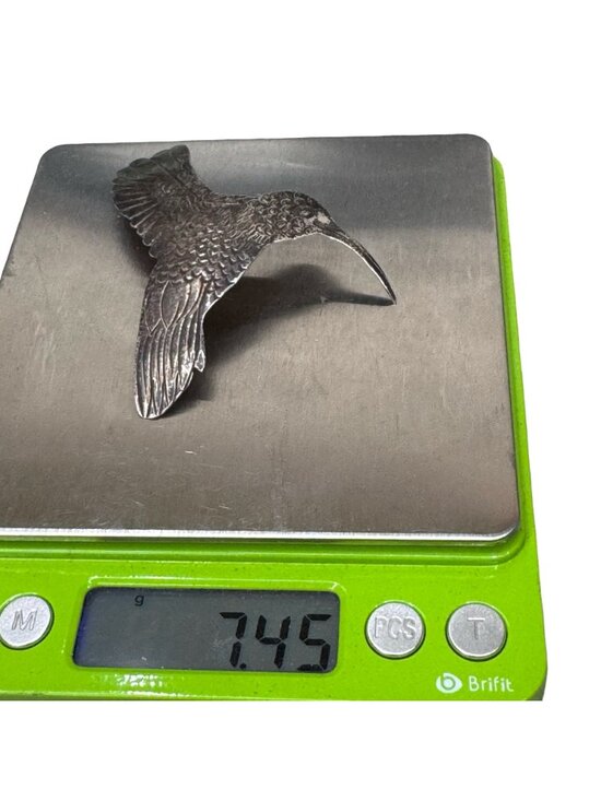 Vintage Handmade Indian Sterling Large Hummingbird Brooch Pendant HIJE Navajo 3" - Picture 5 of 5